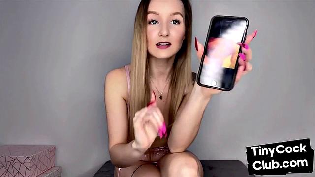 Femdom amateur shows small cocks from her phone