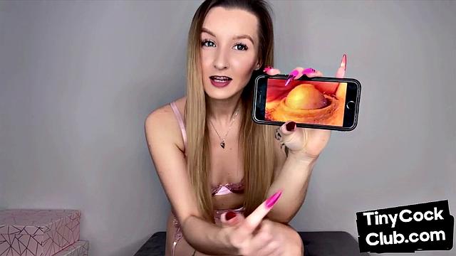 Femdom amateur shows small cocks from her phone