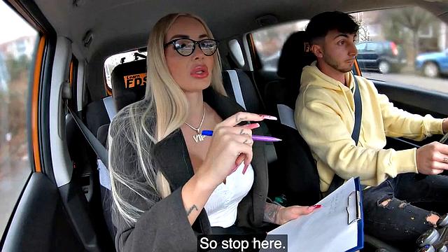 Busty driving examiner cockriding during exam