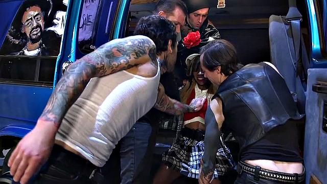 Ebony bitch gangbanged and fucked in asshole by big dicks