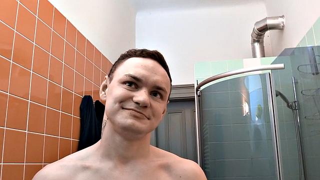 Straight Euro stud 1st time fucks guy ass in bathroom POV