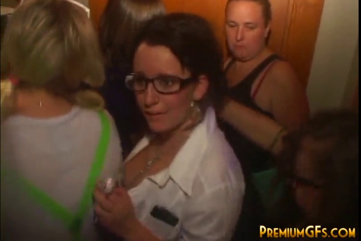 College party slut with glasses goes wild with hardcore fucking and sucking
