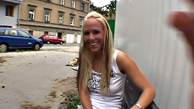 Sexy public babe fucked wildly in tight pussy