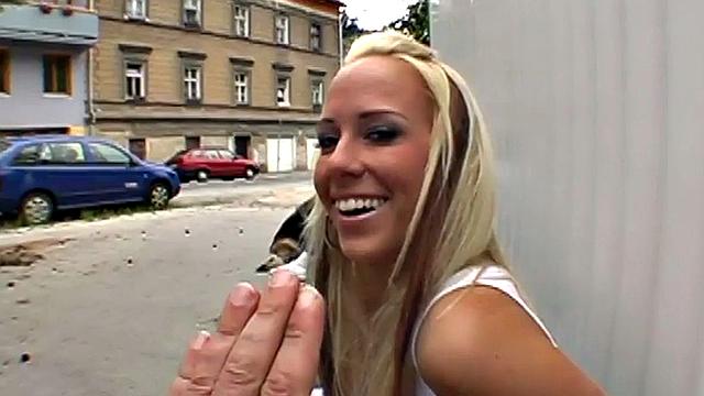 Sexy public babe fucked wildly in tight pussy