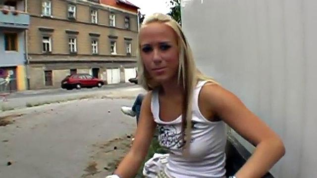 Sexy public babe fucked wildly in tight pussy