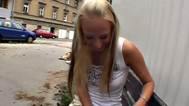 Sexy public babe fucked wildly in tight pussy