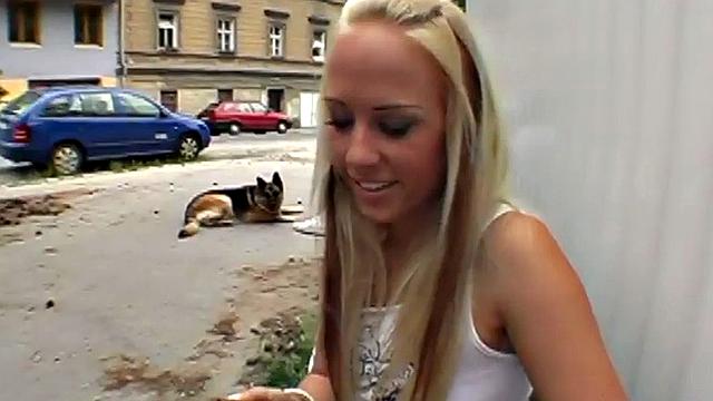 Sexy public babe fucked wildly in tight pussy