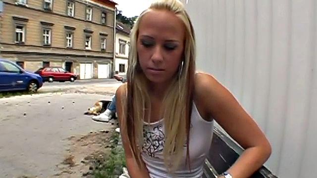 Sexy public babe fucked wildly in tight pussy