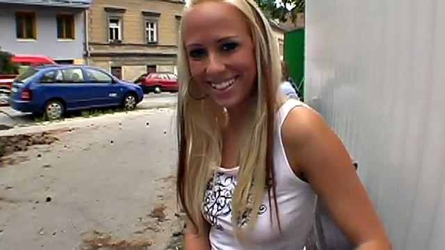 Sexy public babe fucked wildly in tight pussy
