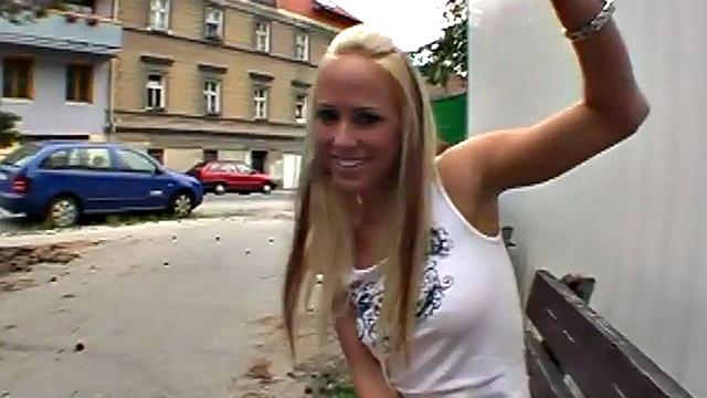 Sexy public babe fucked wildly in tight pussy