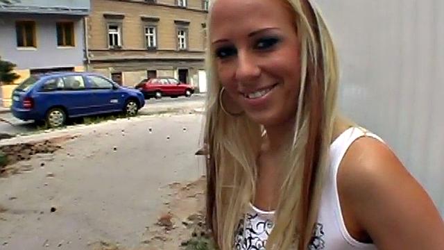 Sexy public babe fucked wildly in tight pussy