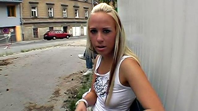 Sexy public babe fucked wildly in tight pussy