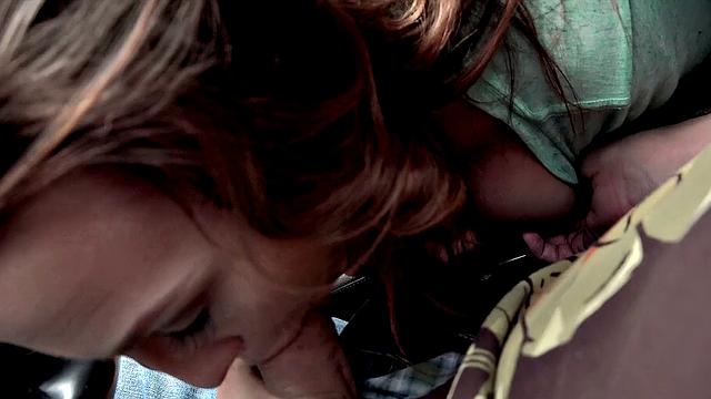 Brown-haired teen Indiana Cutie gets her pussy fingered in car while getting banged