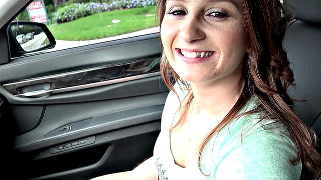 Brown-haired teen Indiana Cutie gets her pussy fingered in car while getting banged