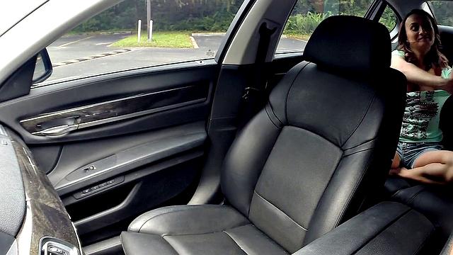 Brown-haired teen Indiana Cutie gets her pussy fingered in car while getting banged