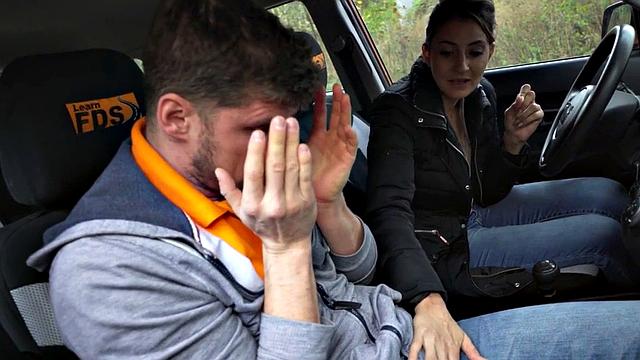 Driving slut pleases her instructor to pass the test