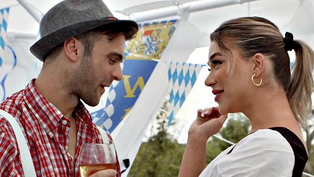 October fest TS babe bareback fucked outdoors under tent