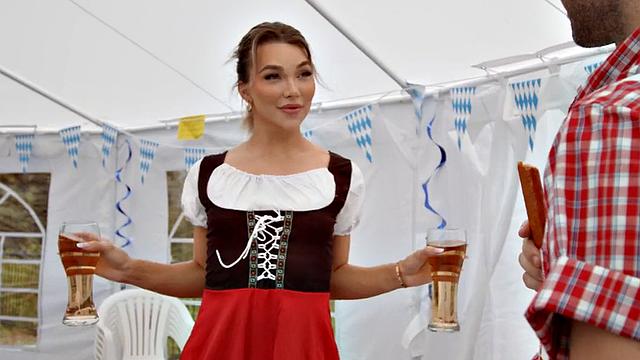 October fest TS babe bareback fucked outdoors under tent