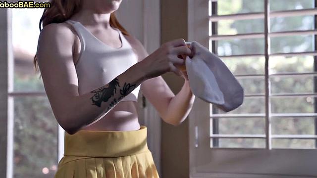 Tiny ginger babe sucks cock and gets pussy rammed by her BF