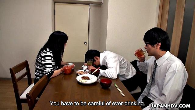 Risa Kurokawa fucked next to drunk husband