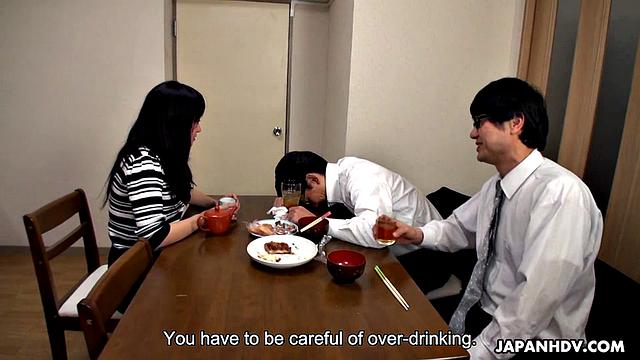 Risa Kurokawa fucked next to drunk husband