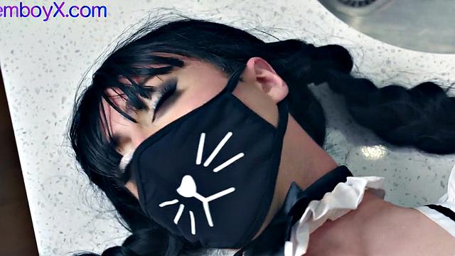 Crossdresser maid in uniform assfucked by jock