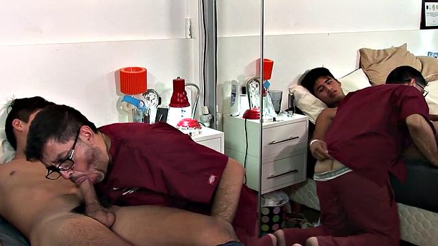 DILF doctor barebacked by latino jock after head