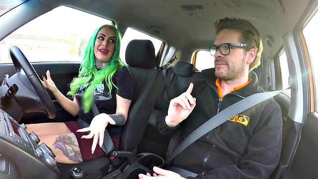 Busty MILF mouth jizzed in car after sex with driving tutor