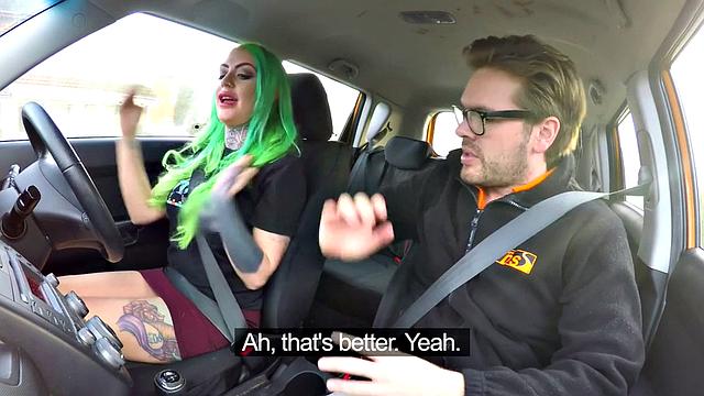 Busty MILF mouth jizzed in car after sex with driving tutor