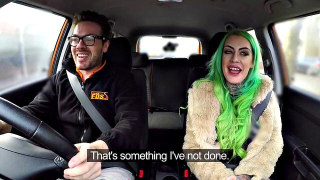 Busty MILF mouth jizzed in car after sex with driving tutor