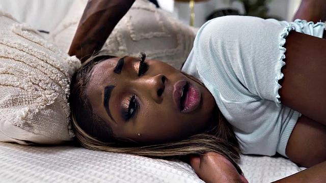 BBC pounds tight pussy of black beauty in shorts reverse cowgirl action