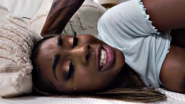 BBC pounds tight pussy of black beauty in shorts reverse cowgirl action