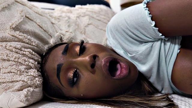 BBC pounds tight pussy of black beauty in shorts reverse cowgirl action