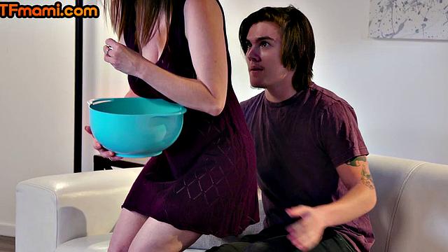 DTF stepmom rides stepsons cock after tityfucking