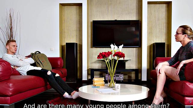 Nerdy teacher with glasses can't resist the urge to bang in the science lab