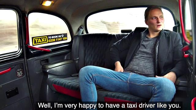 Smallboob blonde taxi driver rides passenger on a backseat
