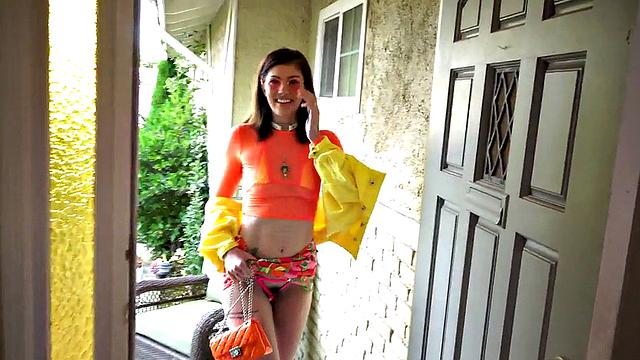 Pissing loving babe in high heels throat by BF