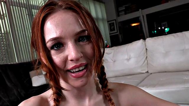 21yo skinny redhead amateur gives oiled POV HJ
