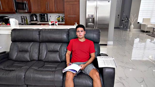 Stepmom with high heels and bra gives a hot blowjob & rides stepson's cock in reverse cowgirl