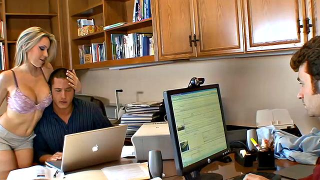 Courtney Cummz takes on two big cocks in the office