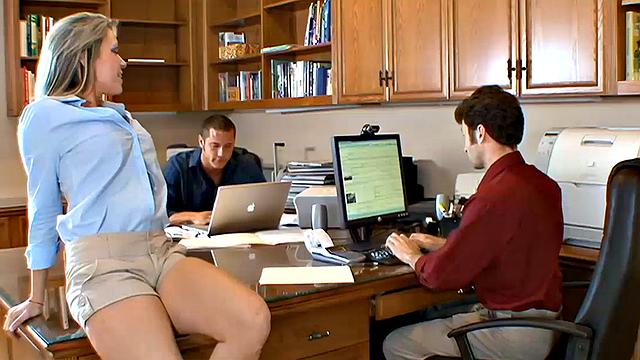 Courtney Cummz takes on two big cocks in the office