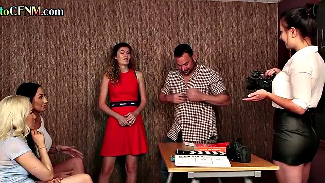 CFNM voyeur films group BJ in her oral classroom