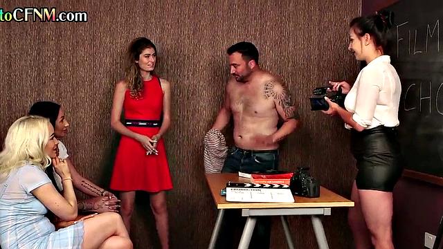 CFNM voyeur films group BJ in her oral classroom