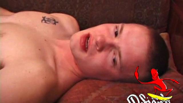 Lex strokes himself on the sofa and does a trick. He bends forward and licks the head of his own dick. After he flips his legs up and over, Lex rubs his cock on his face, and then blows a load of warm cum.