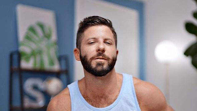 Solo jock with handsome hairy body wanks sturdy cock