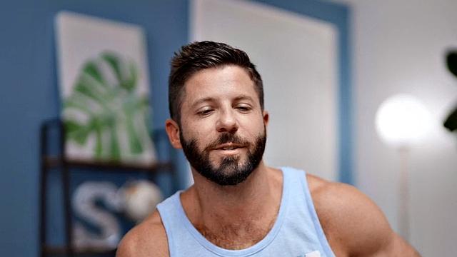 Solo jock with handsome hairy body wanks sturdy cock