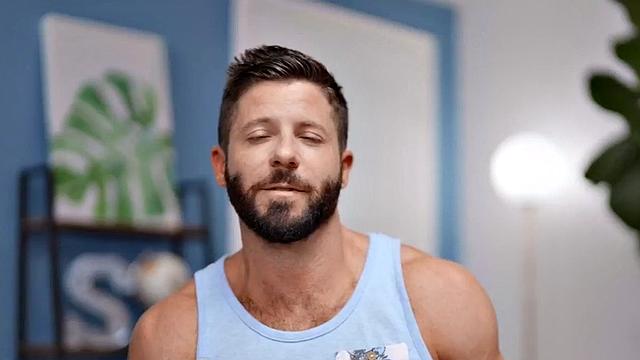 Solo jock with handsome hairy body wanks sturdy cock