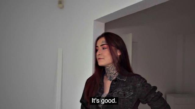 Redhead with tattoos receives doggystyle fuck