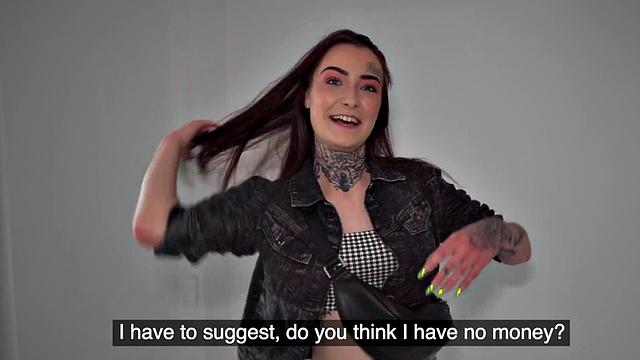 Redhead with tattoos receives doggystyle fuck