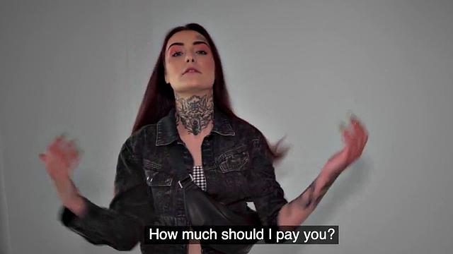 Redhead with tattoos receives doggystyle fuck